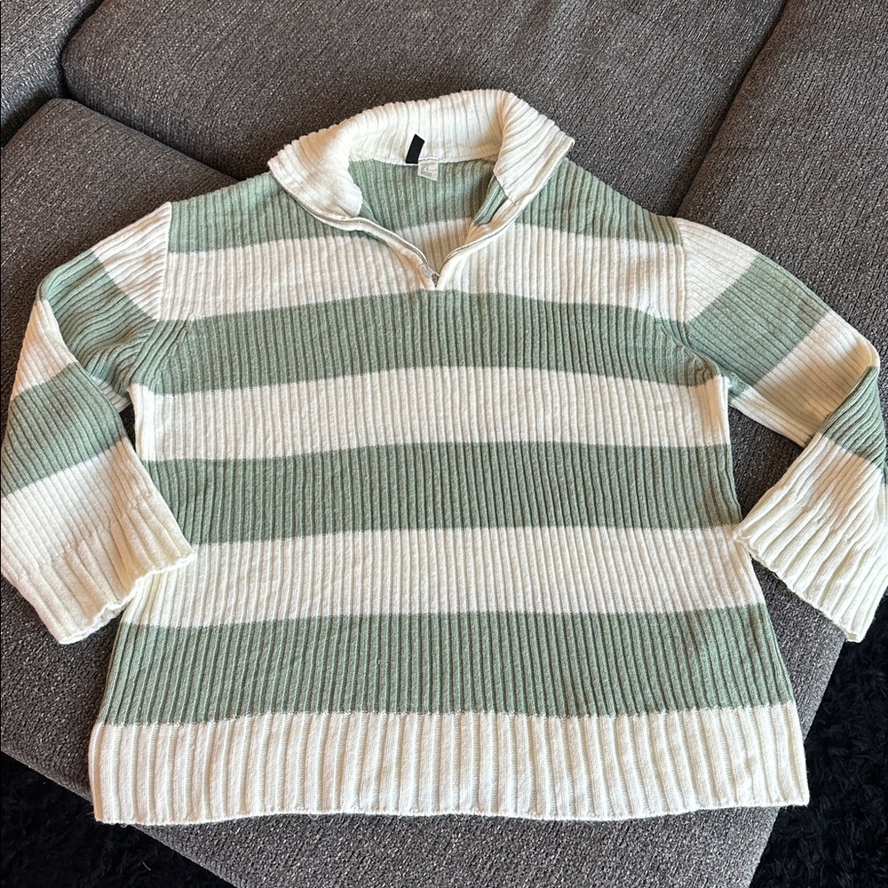 Striped Green & White Women's Sweater